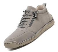 Scarpe da ginnastica da donna in pelle con zip laterale, casual traspiranti cucite a mano mocassini alla caviglia all'aperto antiscivolo scarpe da trekking, grigio, 39 EU