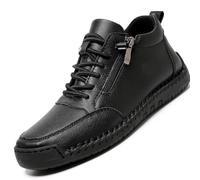 Scarpe da ginnastica da donna in pelle con zip laterale, casual traspiranti cucite a mano mocassini alla caviglia all'aperto antiscivolo scarpe da trekking, Nero , 39 EU