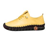 Scarpe da ginnastica da donna in pelle PU, scarpe da ginnastica basse, scarpe basse, mocassini, casual, comode, basse, scarpe da barca, giallo chiaro, 36