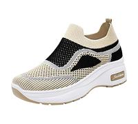Scarpe da ginnastica da donna in tessuto a rete, ortopediche, traspiranti, con suola morbida, comode da infilare, casual, con supporto per arco plantare, Giallo, 39.5 EU