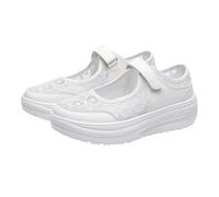 Scarpe da ginnastica da donna moderne Mary Jane con plateau in rete traspirante e pizzo, con gancio e cinturino ad anello, per passeggiate quotidiane e abbigliamento casual, bianco, 39 EU