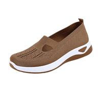 Scarpe da ginnastica da donna ortopediche da camminata senza lacci, in rete traspirante, con fondo spesso, con zeppa, in maglia, sportive, da corsa, leggere, da allenamento, Marrone 1, 40.5 EU