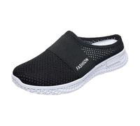 Scarpe da ginnastica da donna semiaperte, in gomma, chiuse, traspiranti, comode da camminare, in rete perforata, comode, Nero , 39 EU