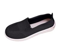 Scarpe da ginnastica da donna, traspiranti, basse, piatte, comode, casual, in maglia, leggere, senza lacci, casual, ballerine, da camminata, a maglia, punta rotonda, in memory foam, Nero , 37 EU