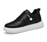 Scarpe da ginnastica da uomo 6 cm in pelle, scarpe basse con lacci al dettaglio laterale, sneakers con zeppa per il tempo libero, suola spessa, tennis urbani con punta rotonda | Città, ufficio