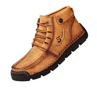 Scarpe da ginnastica da uomo alla moda, stivali da passeggio a piedi nudi, con lacci, in pelle, con suola antiscivolo, ultra flessibili, da jogging, in finta pelle, Giallo, 42.5 EU
