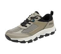Scarpe da ginnastica da uomo casual, in rete traspirante, con lacci, scarpe da ginnastica piatte attive per tutti i giorni, colore nero, cachi, 42 1/3 EU