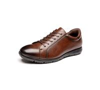Scarpe da ginnastica da uomo con lacci, in pelle dal taglio basso, con solette anti-odore per supporto dell'arco plantare, leggere e comode, Marrone, 46 EU