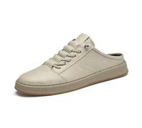 Scarpe da ginnastica da uomo in pelle morbida traspirante casual zoccoli scarpe da esterno comfort slip-on camminare guida mocassini, Beige, 39 1/3 EU