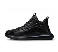 Scarpe da ginnastica da uomo, in pelle, per il tempo libero, sportive, antiscivolo, comode, per il tempo libero, per camminate, impermeabili, sportive, senza lacci, da allenamento, da jogging, Nero
