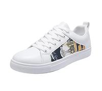 Scarpe da ginnastica da uomo larghe casual per tutti i giorni, estive | Scarpe da ginnastica piatte antiscivolo con fondo spesso, alla moda, con stampa, traspiranti, con lacci