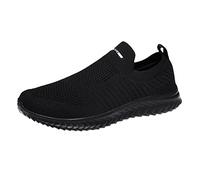 Scarpe da ginnastica da uomo larghe in rete traspirante, scarpe da ginnastica piatte, antiscivolo, leggere, comode, da corsa, tinta unita, casual, a maglia, per lavoro all'aperto, Nero , 42.5 EU