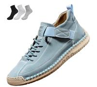 Scarpe da ginnastica da uomo senza lacci, con punta larga, supporto per arco plantare, scarpe da ginnastica ortopediche da passeggio imbottite da uomo casual, Azzurro, 42 2/3 EU