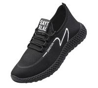 Scarpe da ginnastica da uomo slip-on con lacci, scarpe sportive in rete, scarpe estive, traspiranti, in tinta unita, per jogging, antiscivolo, per attività all'aperto, casual, da lavoro, Nero , 44 EU