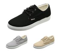 Scarpe da ginnastica da uomo, suola spessa, in tessuto, con lacci, per il tempo libero, comode, basse, in tela, antiscivolo, per il tempo libero, ortopediche, leggere, Nero , 48 EU