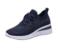 Scarpe da ginnastica estive da donna con zeppa, in rete, leggere, per il tempo libero, Blu scuro, 39 EU