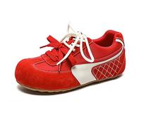 Scarpe da Ginnastica in Rete da Donna alla Moda - Sneakers Oxford Traspiranti Leggere con Lacci Casual, Primavera-Autunno, con Tendenza Abbinata ai Colori, Scarpe Basse Versatili,Red-35