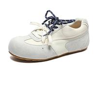 Scarpe da Ginnastica in Rete da Donna alla Moda - Sneakers Oxford Traspiranti Leggere con Lacci Casual, Primavera-Autunno, con Tendenza Abbinata ai Colori, Scarpe Basse Versatili,Beige-36