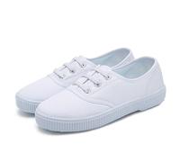 Scarpe da ginnastica in tela bianca traspirante per bambini - Leggere, per i primi passi, per la scuola materna, con chiusura a strappo, per bambini e bambine, per danza al coperto, scuola, palestra