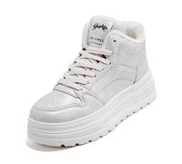 Scarpe da ginnastica invernali con plateau, per donne e ragazze, foderate in pile felpato, con suola spessa 5,1 cm, bianco, 37 EU