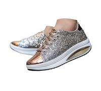 Scarpe da ginnastica leggere, bianche, alla moda, bohémien, ricamate, con perline, punta aperta, per spiaggia, passeggiate, casual, comode, espadrillas per tutti i giorni e per l'estate, Oro, 37 EU