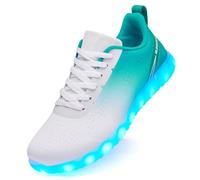 Scarpe da ginnastica luminose per donne e uomini, unisex, con ricarica USB, a LED, per adulti, Halloween, con tomaia in rete, luminose, per danza e lampeggiante, Bianco e verde., 12 Women/9.5 Men