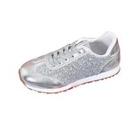 Scarpe da ginnastica nere da donna in rete eleganti Boho piatte con strass glitter cinturino a T infradito suole morbide comode fascia elastica slingback sneaker pompe corsa estate, Argento, 38 EU