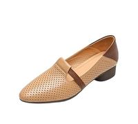 Scarpe da ginnastica nere da donna, in stile francese, con tacco in morbida pelle abbinata, per l'estate, con foro appuntito, per il Regno Unito, cachi, 39 EU