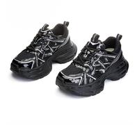 Scarpe da Ginnastica Oxford con Plateau da Donna alla Moda - Sneakers Casual Leggere con Lacci per la Primavera e l'autunno, con Colori Coordinati, Scarpe Basse snellenti e Versatili,Black-36
