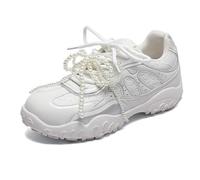 Scarpe da Ginnastica Oxford con Plateau da Donna alla Moda - Sneakers Casual Leggere con Lacci per La Primavera E L'autunno, con Colori Coordinati, Scarpe Basse Snellenti E Versatili,White-36