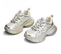 Scarpe da Ginnastica Oxford con Plateau da Donna alla Moda - Sneakers Casual Leggere con Lacci per la Primavera e l'autunno, con Colori Coordinati, Scarpe Basse snellenti e Versatili,Silver-35