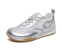Scarpe da Ginnastica Oxford da Donna alla Moda - Sneakers estive Leggere e Casual con Lacci, con Colori Coordinati, Scarpe Basse Versatili,Silver-36