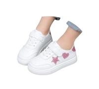 Scarpe da ginnastica per bambini con doppia cinghia, graziose decorazioni a forma di cuore glitterate, casual, suola in gomma, scarpe da passeggio per bambine e ragazze, Rosa acceso, 27 EU