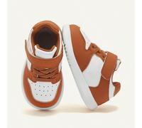 Scarpe da ginnastica per bambini di moda per tutte le stagioni, comode, antiscivolo, resistenti all'usura e leggere, stile straniero, marrone e bianco con inserti, casual, versatili, divertenti e cari