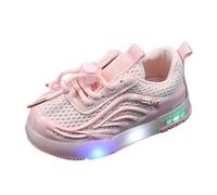 Scarpe da ginnastica per bambini e bambine con luci lampeggianti, con cinghie regolabili, leggere e traspiranti, scarpe sportive piatte e larghe, rosa, 25 EU