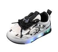 Scarpe da ginnastica per bambini e bambine con luci lampeggianti, con cinghie regolabili, leggere e traspiranti, scarpe sportive piatte e larghe, Nero , 30 EU