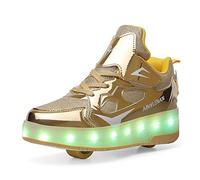 Scarpe da Ginnastica per Bambini, Scarpe da Skateboard a Due Ruote, Luce a Cambio Colore Regolabile, Ricarica USB, Universale per Ragazzi e Ragazze,Oro 32 EU.