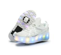 Scarpe da Ginnastica per Bambini, Scarpe da Skateboard a Due Ruote, Luce a Cambio Colore Regolabile, Ricarica USB, Universale per Ragazzi e Ragazze,Bianco 39 EU.