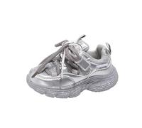 Scarpe da ginnastica per ragazze e ragazzi, con plateau, leggere, traspiranti, per tutto il giorno, comode, scarpe sportive per il tempo libero, scarpe da corsa, scarpe da corsa, argento, 28 EU