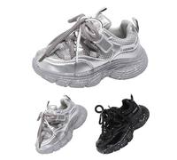 Scarpe da ginnastica per ragazze e ragazzi, con plateau, leggere, traspiranti, per tutto il giorno, comode, scarpe sportive per il tempo libero, scarpe da corsa all'aperto, Nero , 33 EU