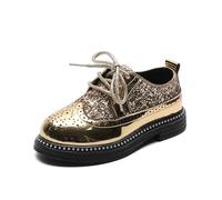 Scarpe da ginnastica per ragazzi scarpe da ginnastica regolabili versatili moda giocoso slip on lacci suola morbida elencata usura quotidiana scarpe da tennis plimsolls all'aperto, Oro, 30 EU
