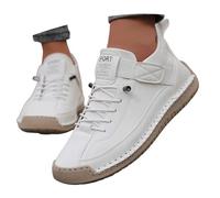 Scarpe da ginnastica piatte da donna, in ecopelle, stile retrò, per fascite plantare, senza mani, comode, antiscivolo, con cuciture e cuciture leggere, per attività all'aperto, bianco, 39.5 EU