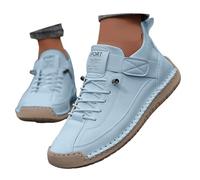 Scarpe da ginnastica piatte da donna, in ecopelle, stile retrò, per fascite plantare, senza mani, comode, antiscivolo, con cuciture e cuciture leggere, per attività all'aperto, blu cielo, 40 EU