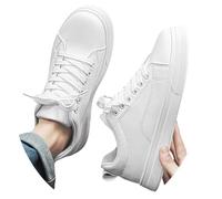 Scarpe da ginnastica piatte da uomo, vestibilità larga, bocca poco profonda, in ecopelle, con fondo spesso, antiscivolo, con lacci, per allenamento atletico all'aperto, punta rotonda, tinta unita