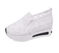 Scarpe da ginnastica romantiche da donna con zeppa e tacco nascosto in pizzo con tomaia floreale per feste estive e uscite serali, bianco, 36.5 EU