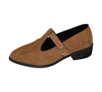 Scarpe da Ginnastica Scarpe Casual da Donna, Stile retrò, con Punta a Punta, in Pelle Scamosciata, Modello Mary Jane, con Tacco Basso, comode Calzature Giorno per Lo Stile (Brown, 39)