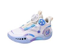 Scarpe da ginnastica Scarpe da ginnastica Youth 2024 Nuove scarpe da basket in rete per ragazzi con bottoni rotanti, scarpe sportive per bambini medi e grandi, bianco, 37 EU