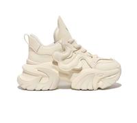 Scarpe da ginnastica spesse per donne e ragazze con suola spessa 6,1 cm, comode e leggere, Pelle_bianco, 37 EU