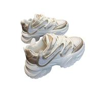 Scarpe da ginnastica spesse per donne e ragazze con suola spessa 6,1 cm, comode e leggere, Pelle e strass_champagne, 34 EU