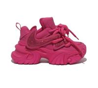 Scarpe da ginnastica spesse per donne e ragazze con suola spessa 6,1 cm, comode e leggere, Pelle & Strass_Rosa Rosso, 37 EU